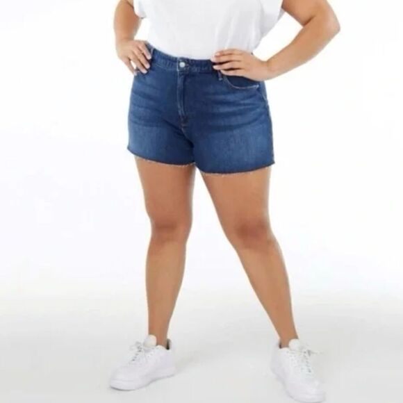 NWT Good American Stretch Plus Size Cut Off High Waist Denim Jean Shorts - Picture 2 of 11